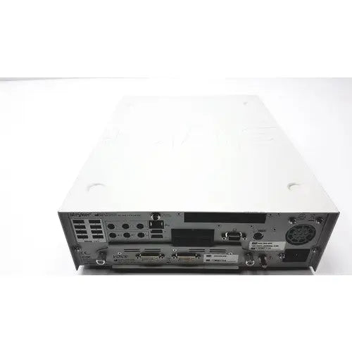 White metal server rack with multiple ports and ventilation slots on the back of stryker endoscopy sidne suite integrated control
