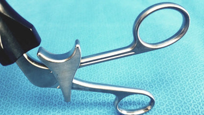 Stryker fenestrrated delicate grasper with silver surgical stainless steel tips and black ergonomic handles