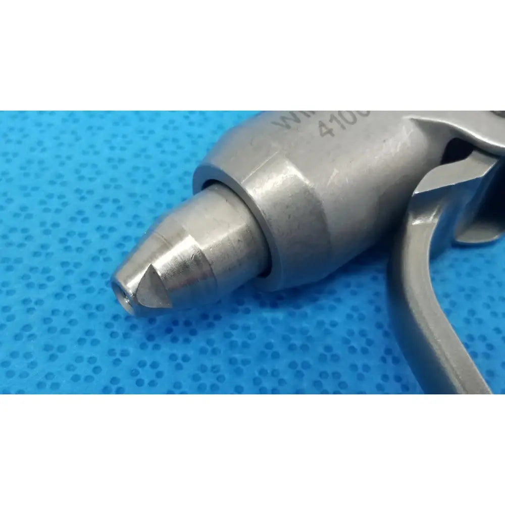 Silver-colored metal tapered spray gun nozzle with engraved markings for Stryker Instruments 4100-62 wire collet attachment