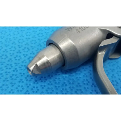 Silver-colored metal tapered spray gun nozzle with engraved markings for Stryker Instruments 4100-62 wire collet attachment