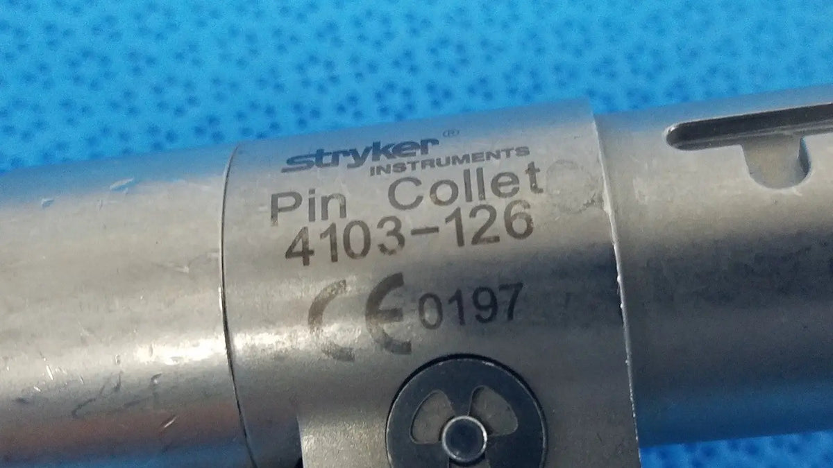 Silver metallic stryker instruments pin collet model 4103-126 designed for secure surgical instrument connection