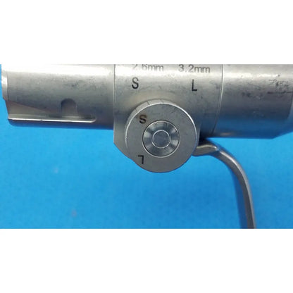 Silver metallic stryker instruments pin collet 4103-126 with engraved size markings and circular dial indicators s and l