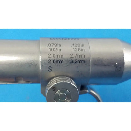 Silver metallic stryker instruments pin collet 4103-126 with engraved measurement markings and knurled adjustment dial