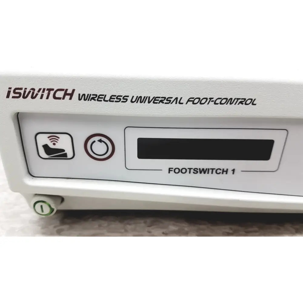 Stryker iswitch wireless universal foot control pedal in white with black labels and rectangular display screen footswitch 1