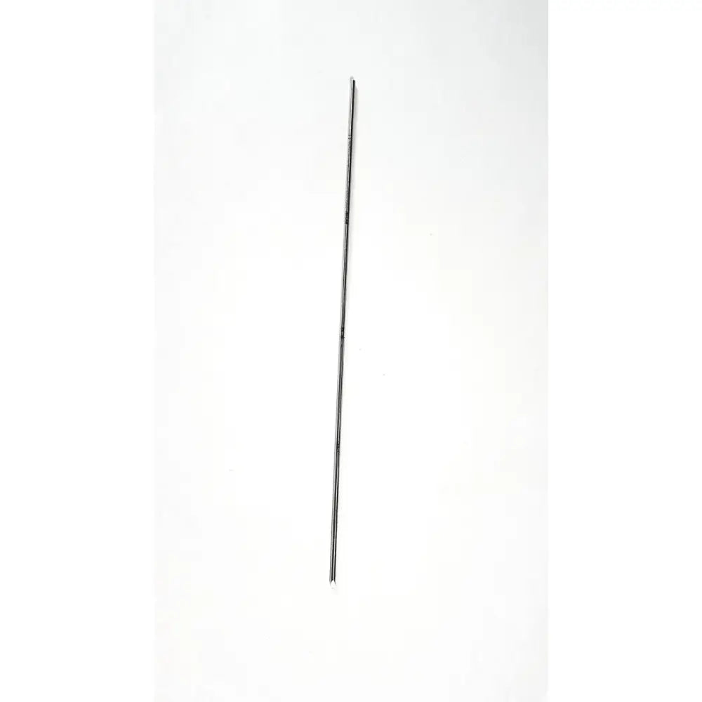 A sleek slender black stainless steel stryker k-wire orthopedic surgical pin with a fine point and smooth shaft