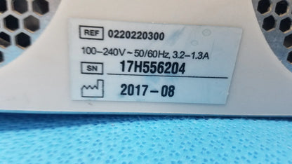 White plastic label with black text on the back of stryker l10 led light source with aim advanced imaging modality