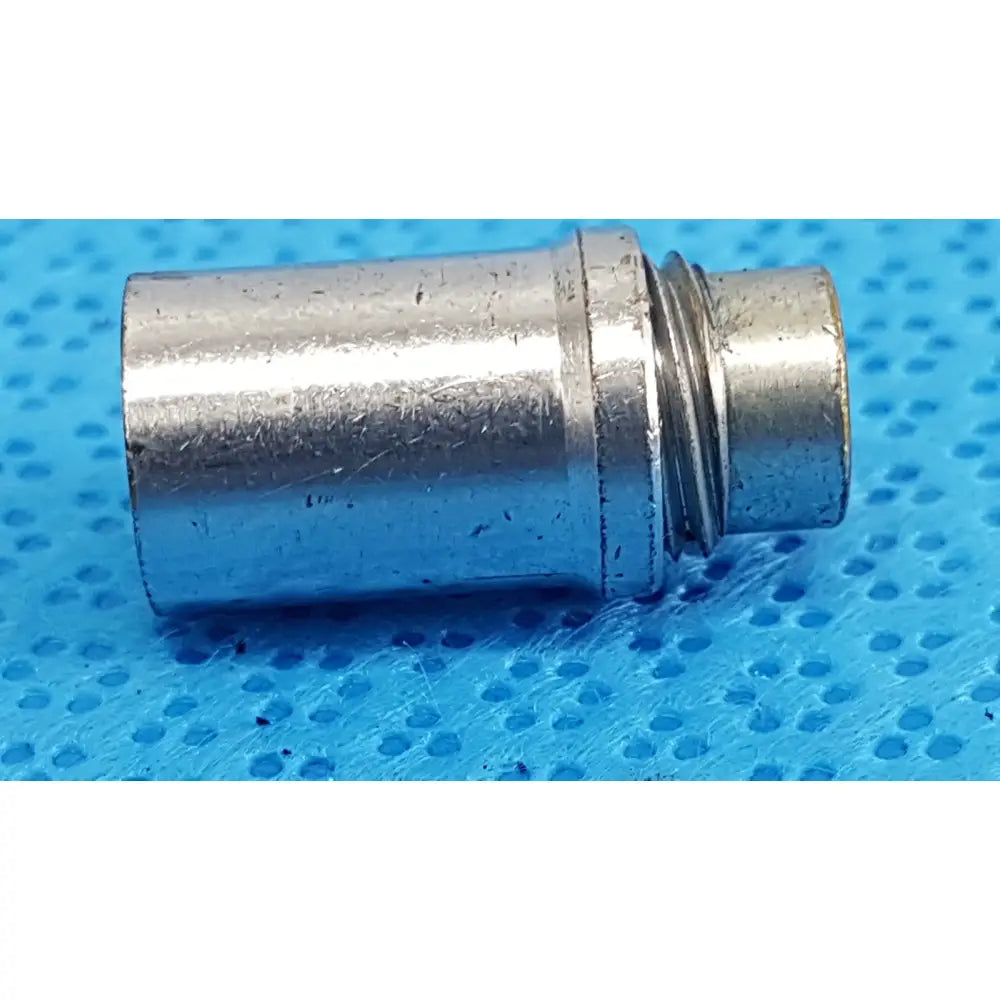 Silver metallic cylindrical stryker light post adapter with threaded end for storz and olympus fiber optic cables