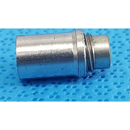 Silver metallic cylindrical stryker light post adapter with threaded end for storz and olympus fiber optic cables