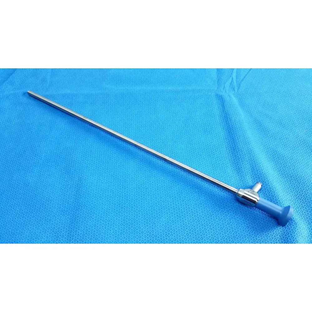 Silver surgical endoscope with blue ergonomic handle in stryker lot autoclavable 10mm 134ºc sterilization tray