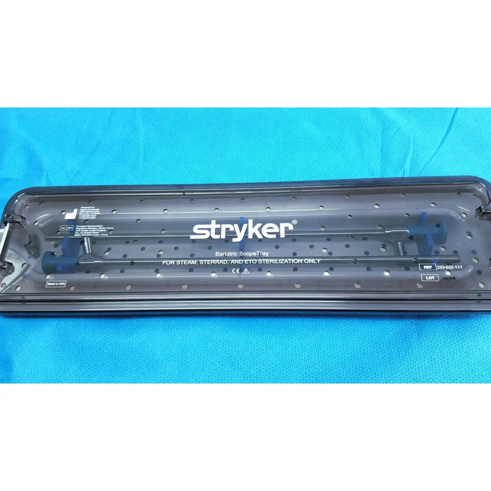 Stryker lot of 2 autoclavable 10mm 134ºc scope sterilization trays with black interior and perforated transparent lid