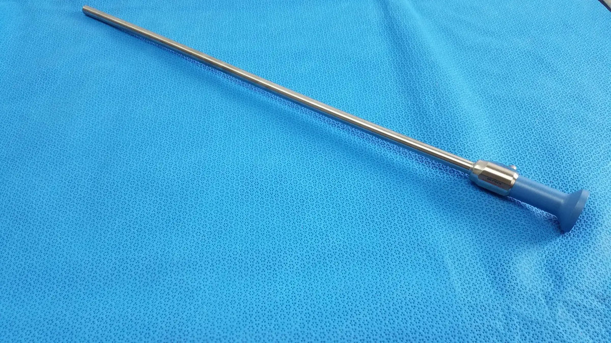 Silver surgical instrument with blue plastic handle and metallic shaft from stryker lot autoclavable 10mm 30º scope set
