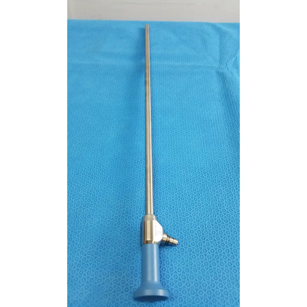 Stryker lot of 2 autoclavable 10mm 30º scope with sleek metallic shaft and blue-handled base with sterilization tray