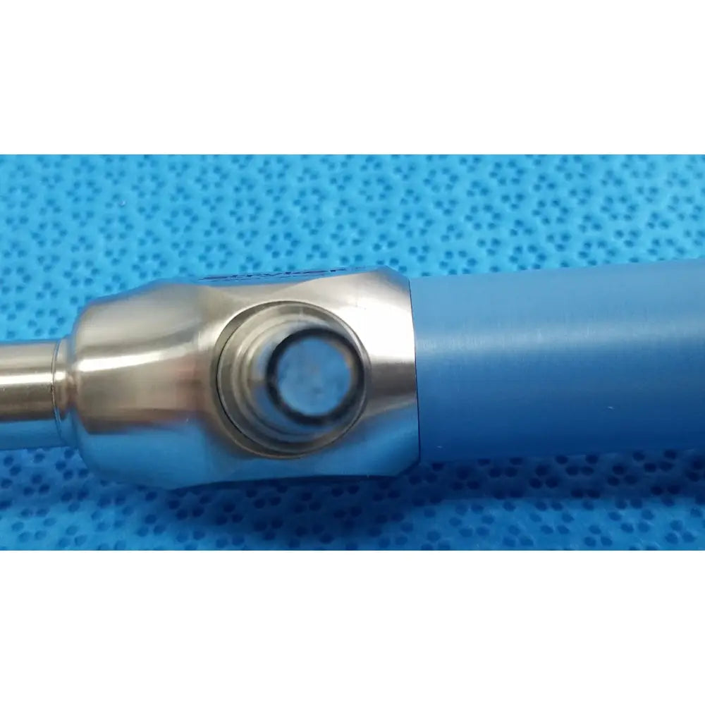 Blue-handled stryker lot autoclavable 10mm 30º surgical instrument with polished metallic joint and circular opening