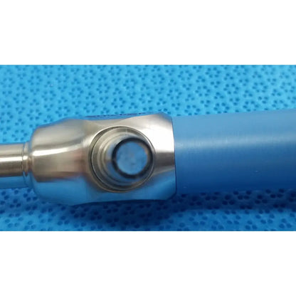 Blue-handled stryker lot autoclavable 10mm 30º surgical instrument with polished metallic joint and circular opening