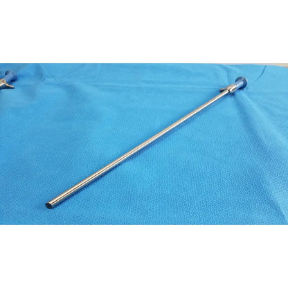 A stryker lot of 2 autoclavable 10mm 30º surgical endoscope with blue handles and polished stainless steel shaft