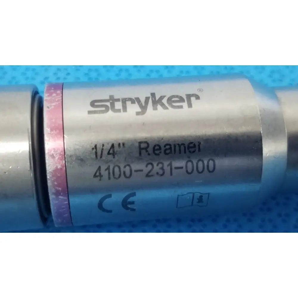 Silver metallic stryker orthopedic 1/4 inch reamer reuse medical tool with engraved model number and ce marking