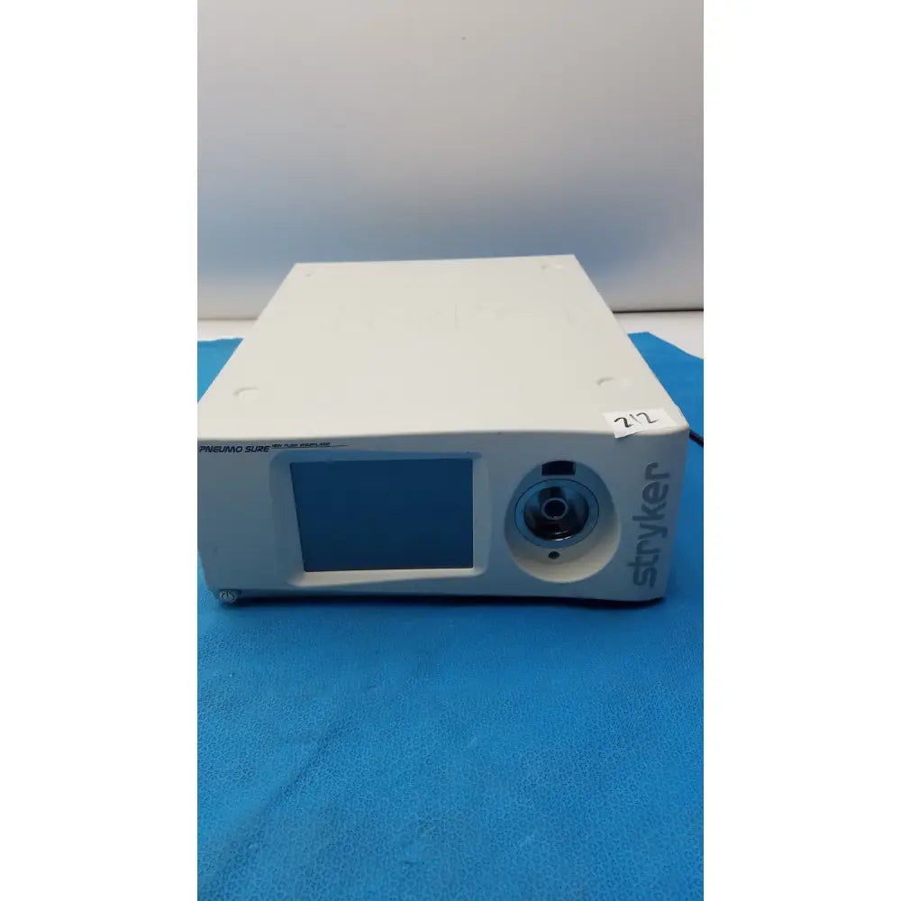 White rectangular stryker pneumo high flow insufflator with small screen and circular lens for medical use