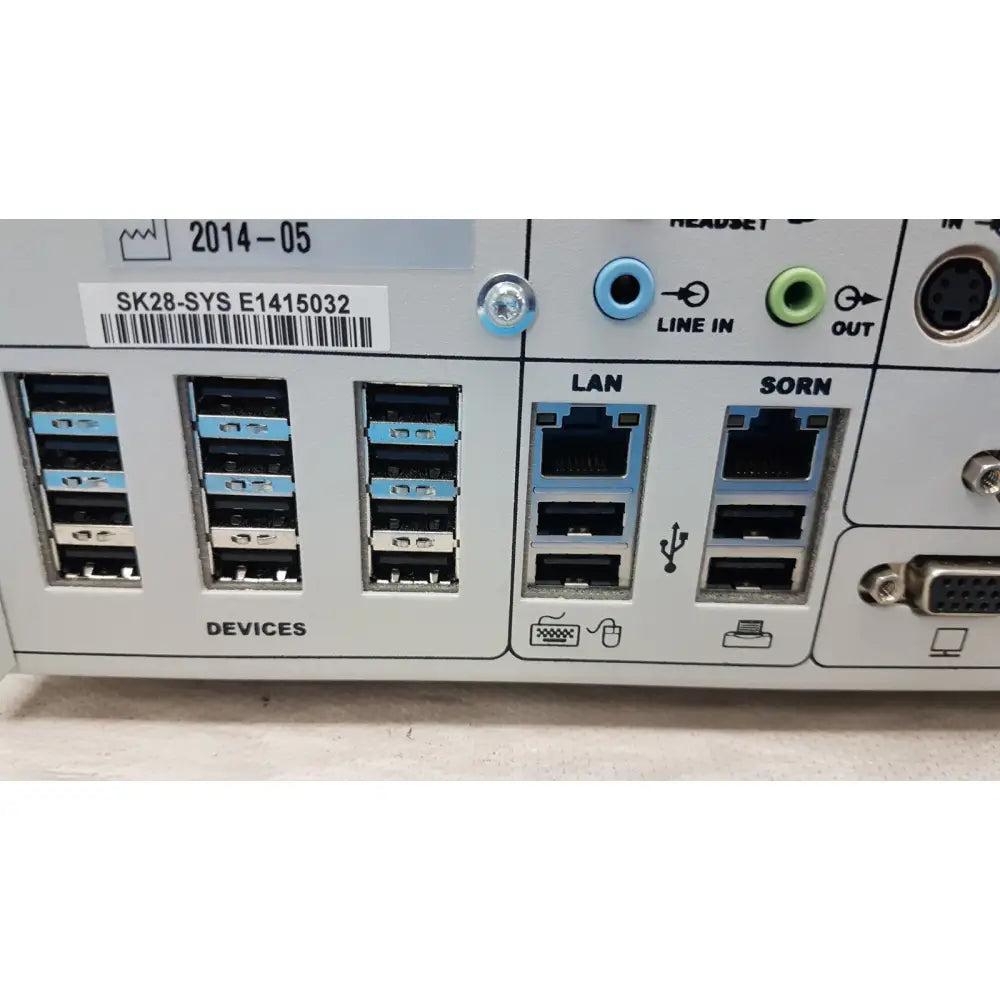 White industrial network switch with usb ethernet and audio ports on back of stryker sdc3 hd digital capture unit information management system