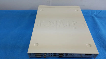 Cream-colored plastic stryker suite stream hd codec with embossed hikvision logo and multiple ports on rear panel