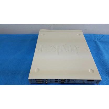 Cream-colored plastic stryker suite stream hd codec with embossed hikvision logo and multiple ports on rear panel