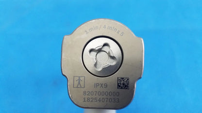 Silver metallic tool head with four-pronged star center and engraved markings on stryker system 8 sternum saw for reuse medical orthopedic instruments