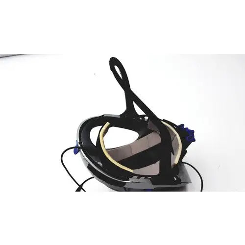 Stryker t5 surgical helmet in black with glossy finish and adjustable blue-accented straps for reuse medical settings