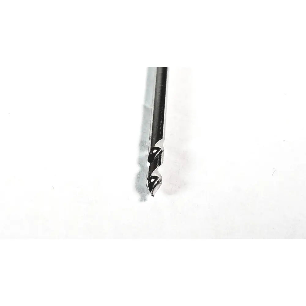 Black metal spiral drill bit with sharp pointed tip and helical flutes in stryker wichita nail 4.5mm drill orthopedic tool