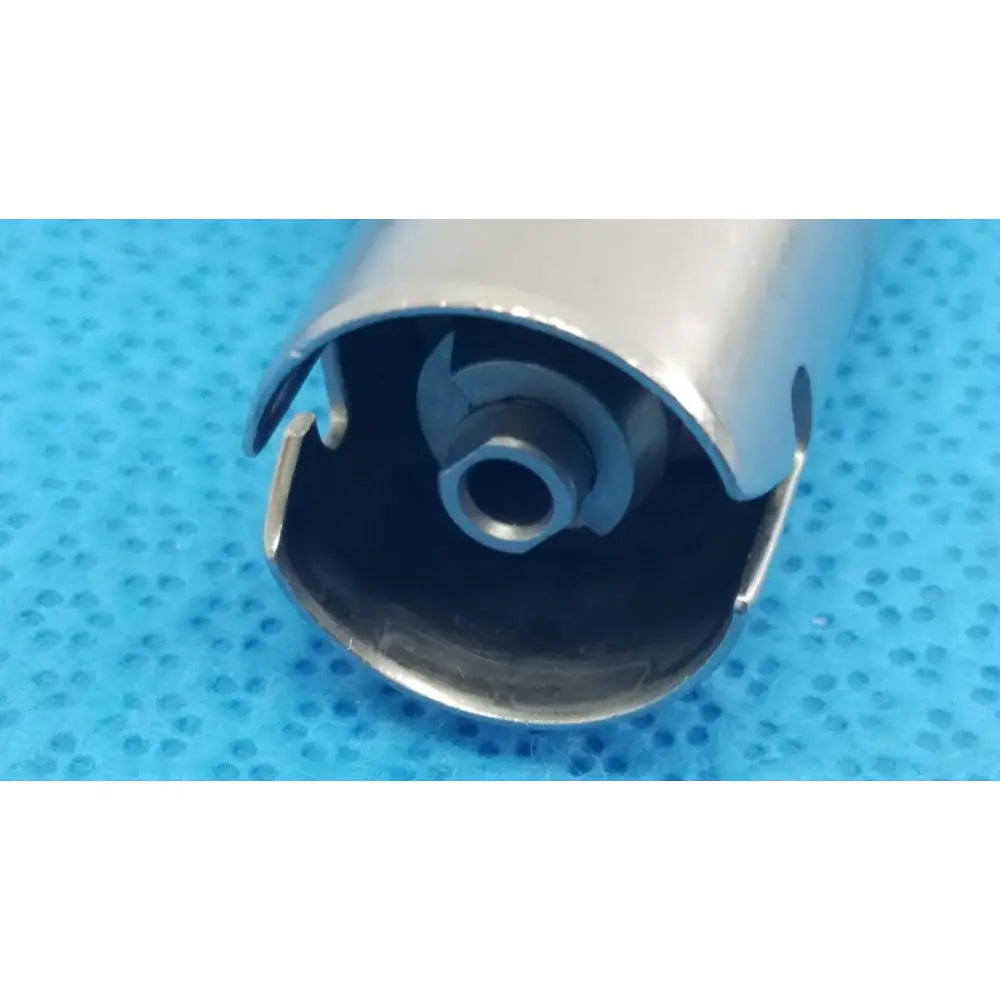 Silver metallic cylindrical stryker wire collet 4100-062-000 with central threaded hole and flanged ends for industrial use