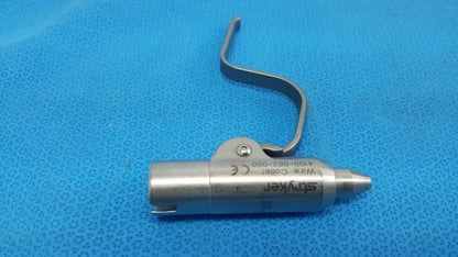 Silver metallic surgical wire collet with curved handle and engraved branding for stryker wire collet 4100-062-000