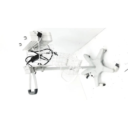 White medical cart with wire basket and adjustable legs for summiit doppller vista abi reuse medical equipment