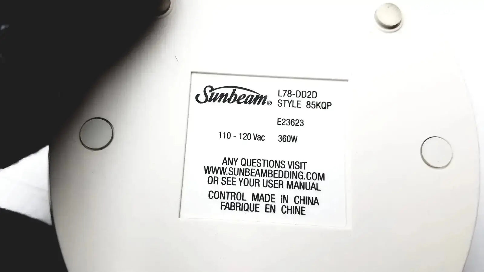 Sunbeam Blanket Controller Dual L78-DD2D Style 85KQP 4 Prong Double Bed White Electric Blanket Controller, second-hand product photo 5