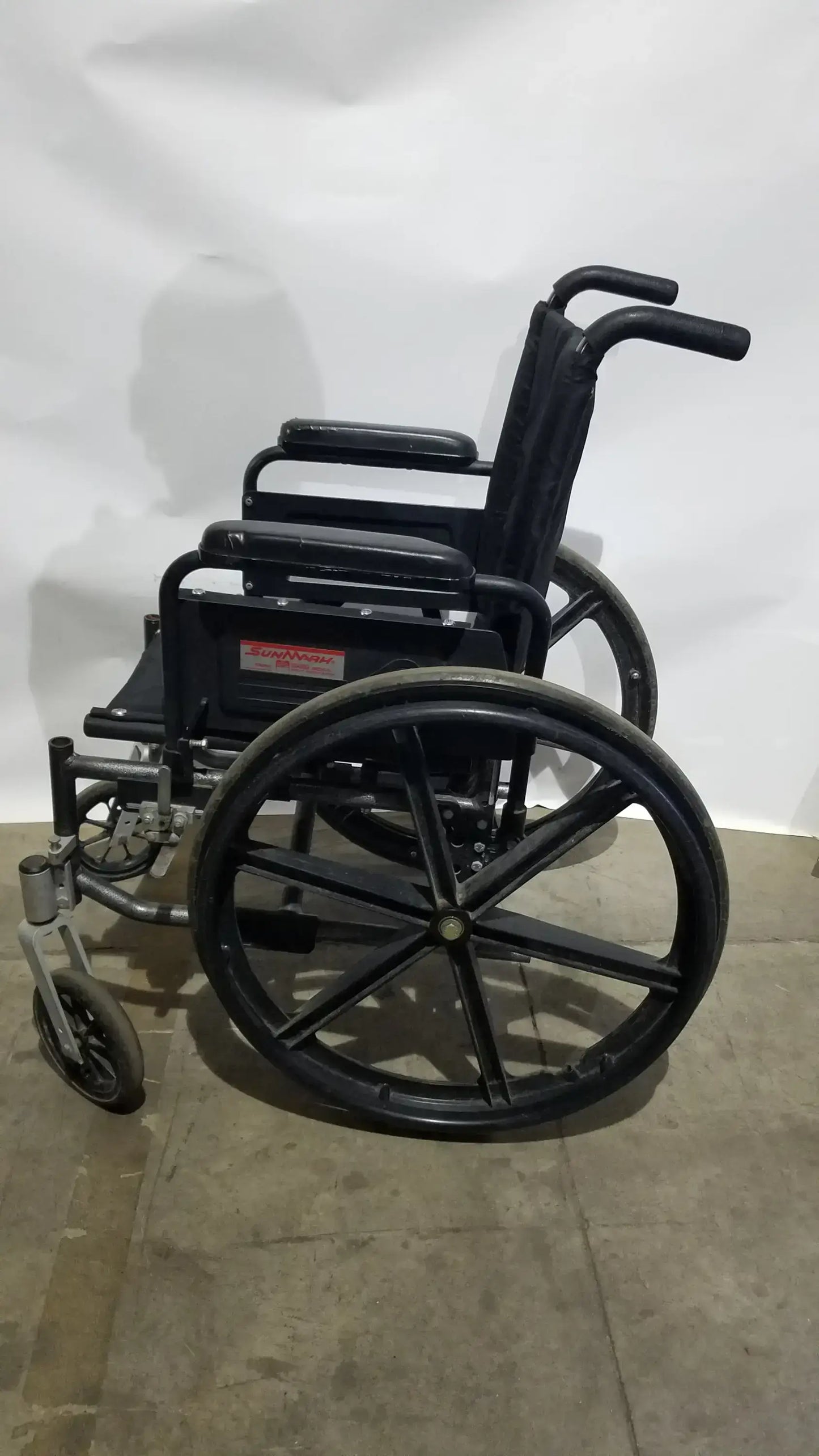 Reuse Medical Equipment Sunmark Folding Manual Wheelchair - Durable Black Padded Comfort Seat Manual Wheelchair, second-hand product photo 16