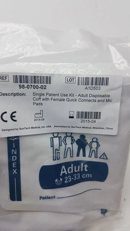 SunTech Medical Single Patient Use Kit Disposable Blood Pressure Cuff 98-0700-02 Blood Pressure Cuff, new product photo 2