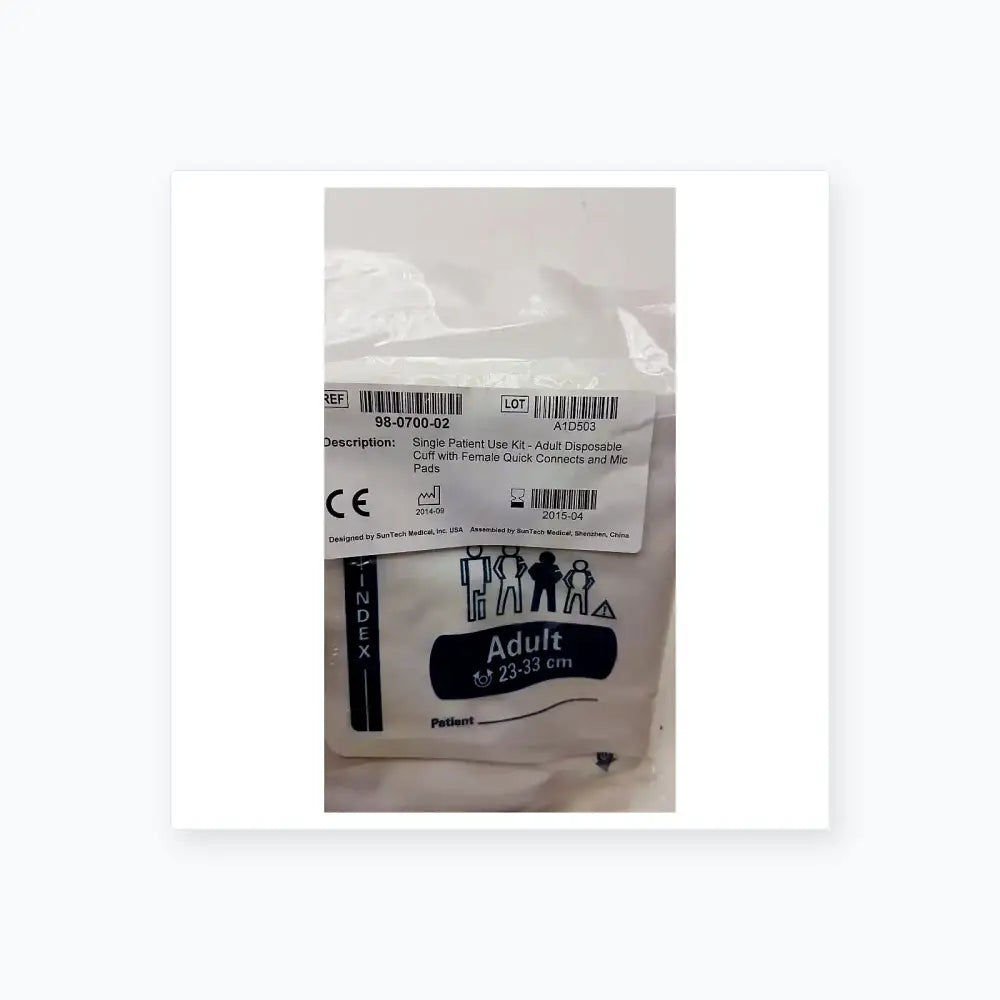 SunTech Medical Single Patient Use Kit Disposable Blood Pressure Cuff 98-0700-04 Blood Pressure Cuff, new product photo 8