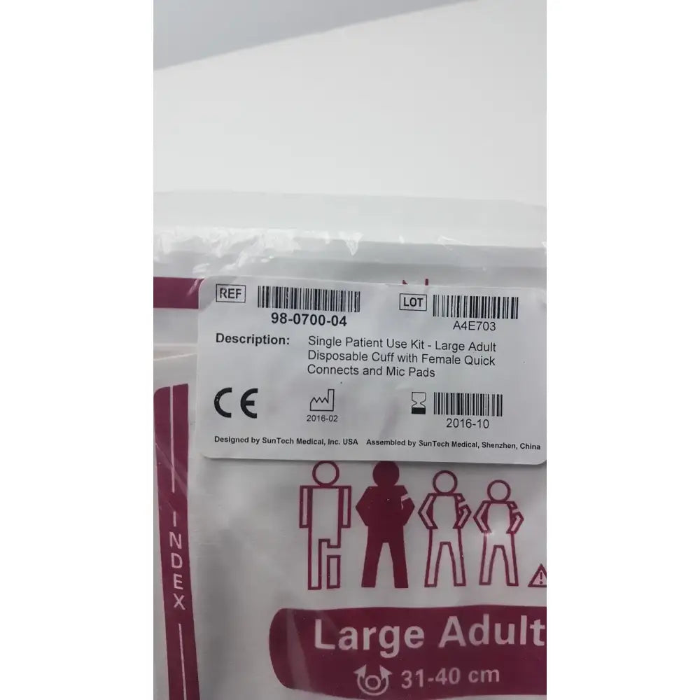 SunTech Medical Single Patient Use Kit Disposable Blood Pressure Cuff 98-0700-04 Blood Pressure Cuff, new product photo 6