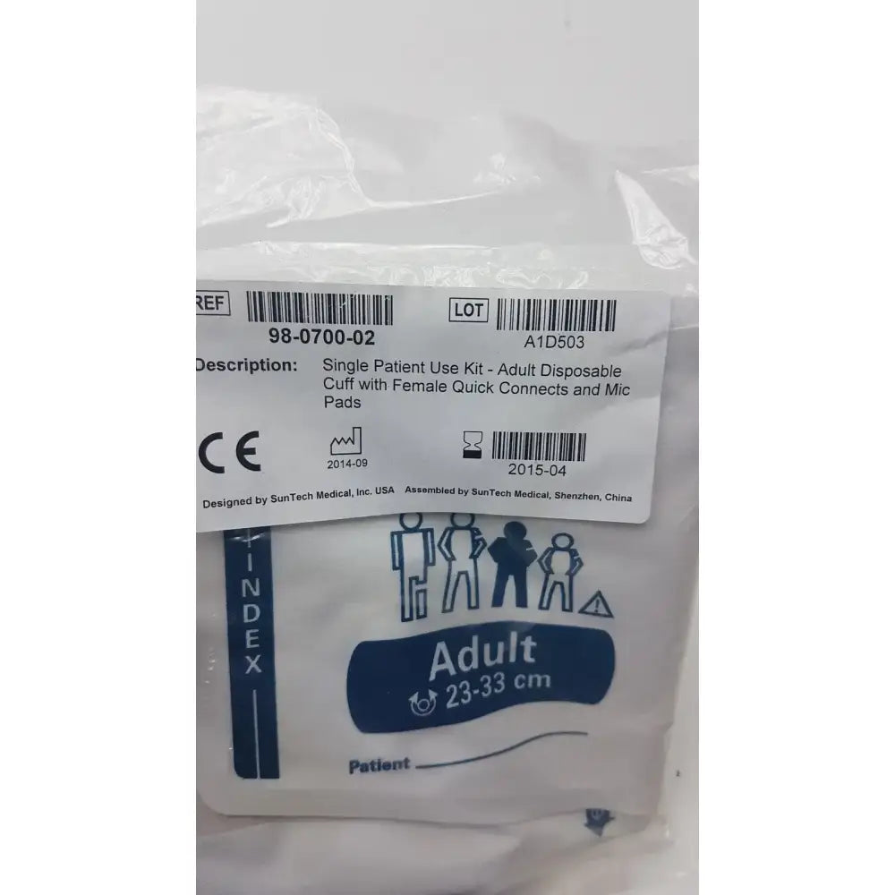 SunTech Medical Single Patient Use Kit Disposable Blood Pressure Cuff 98-0700-02 Blood Pressure Cuff, new product photo 2