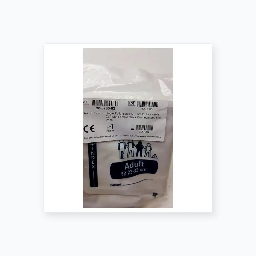 SunTech Medical Single Patient Use Kit Disposable Blood Pressure Cuff 98-0700-02 Blood Pressure Cuff, new product photo 2