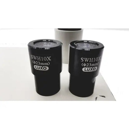 Black cylindrical super widefield microscope eyepieces 23mm swh10x with luxo engraving on their surfaces