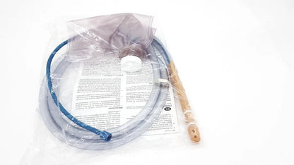 Super xl enama reuse medical catheter with blue and clear tubing white cap wooden handle in transparent plastic packaging