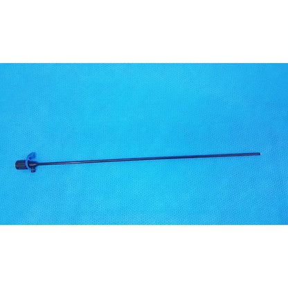 Black surgical cannula sheath with luer lock and blue plastic clamp near handle for secure connection