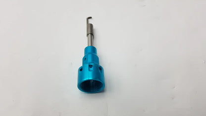 Blue anodized aluminum dental instrument with silver metal hook and threaded base needle probe for surgical use
