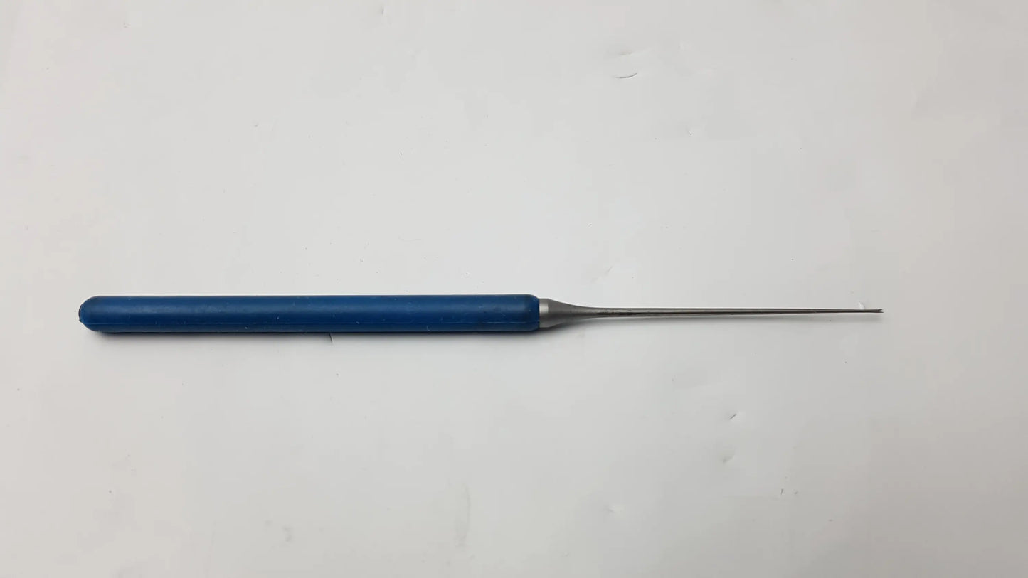 Blue-handled surgical dental instrument with slender metallic needle probe compatible dental instrument tool