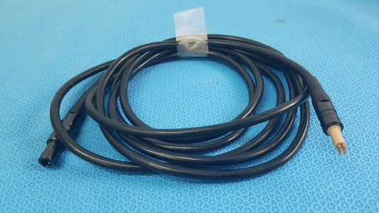 Black coiled surgical scher handpiece cable console power cord with black and beige connectors for medical equipment reuse