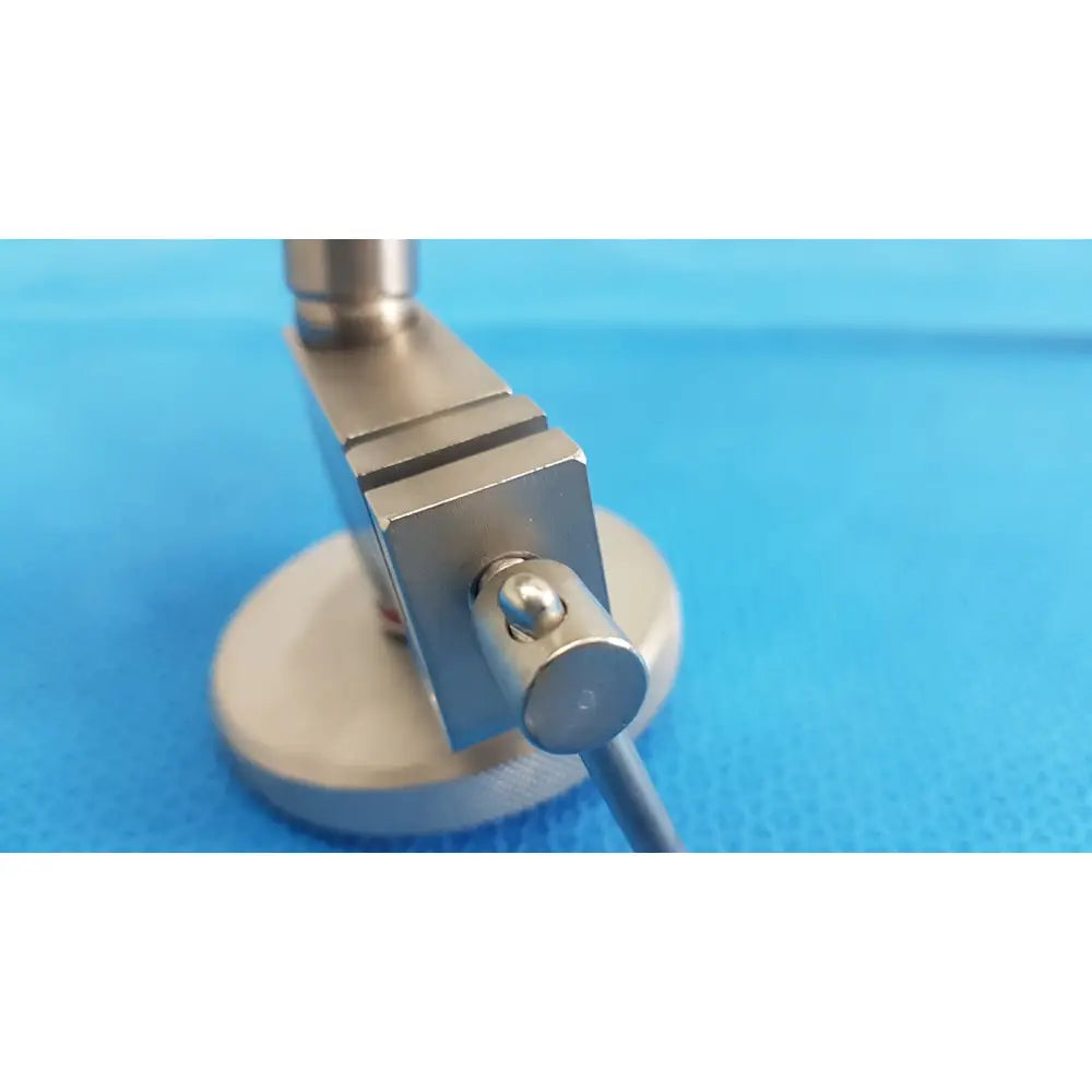 Silver metallic precision vise with circular base and adjustable jaw mechanism for surgical snake flexarm endoscope holder lot 2