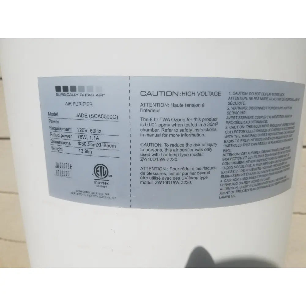 Surgically Clean Air JADE SCA5000C Air Purifier - Medical-grade air purifier