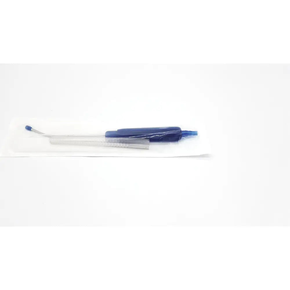 Blue plastic nasal aspirator with clear tube and metal tip in the suctions set smk 200 by SurgiMark Via-Guard
