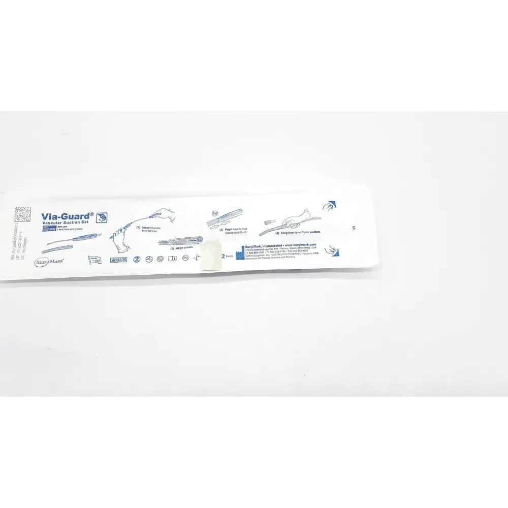 White plastic package containing a via-guard vascular suction set smk by stryker for medical use in boxes of 10 sets