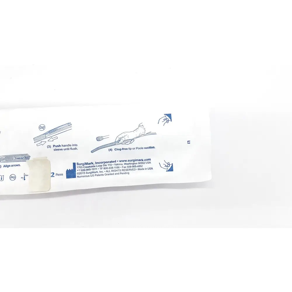 Surgimark brand medical device packaging for a 2-piece surgical suction set smk 200 with 10 suction per box