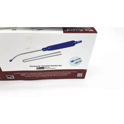 Surgimark via-guard suction set smk with blue plastic handle curved metal shaft and transparent suction tube in white box