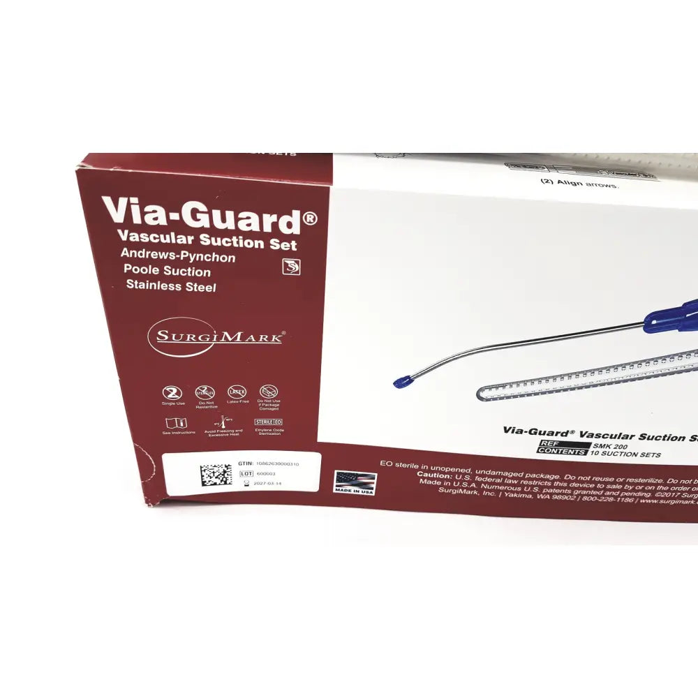 Surgimark via-guard suction set smk stainless steel with blue plastic handles packaged in box of 10 units